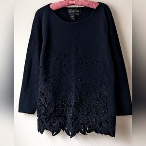 New Lamb's wool and Angora, black sweater, accent beads and cut out work.